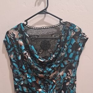 Floral Cowl Neck Top with Lace Back